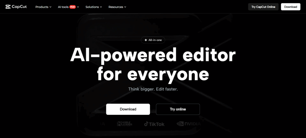 capcut's homepage